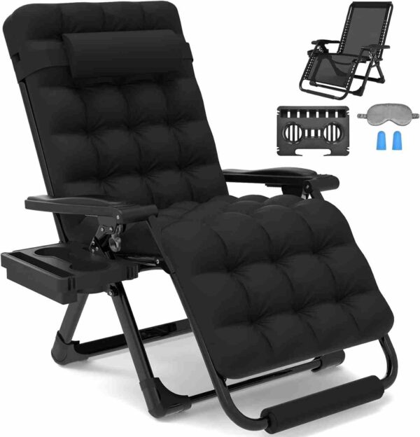Zero Gravity Chair, 29In XL Lounge Chair Folding Recliner w/Upgraded Lock
