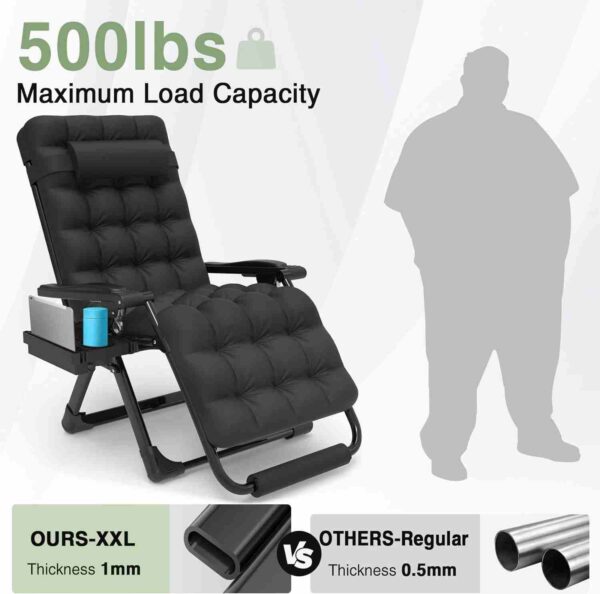 Zero Gravity Chair, 29In XL Lounge Chair Folding Recliner w/Upgraded Lock - 图片 2