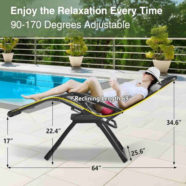 Zero Gravity Chair, 29In XL Lounge Chair Folding Recliner w/Upgraded Lock - 图片 3