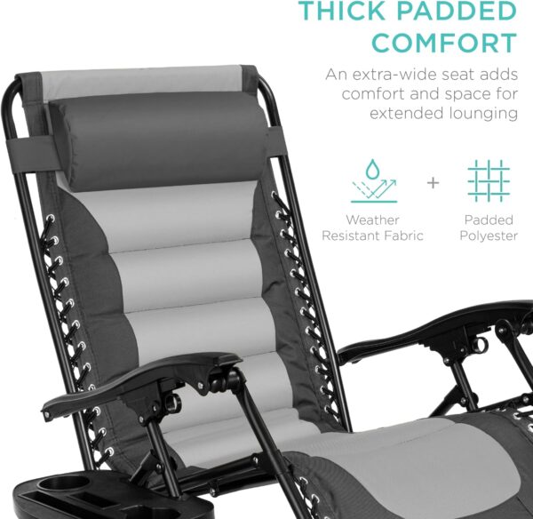 Oversized Padded Zero Gravity Chair, Folding Outdoor Patio Recliner - 图片 3