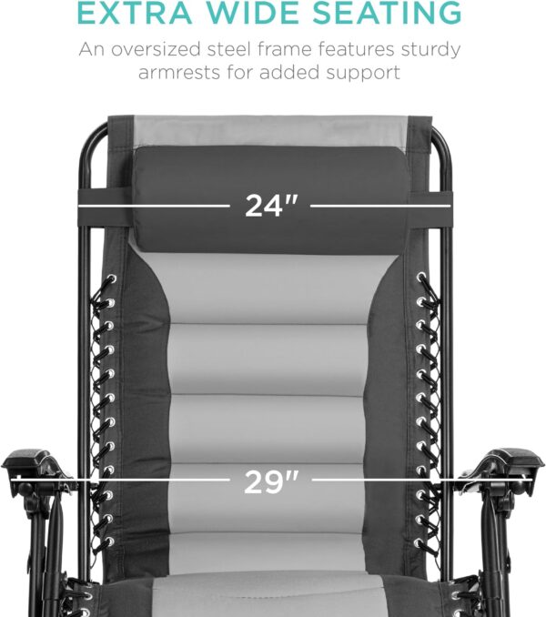 Oversized Padded Zero Gravity Chair, Folding Outdoor Patio Recliner - 图片 2
