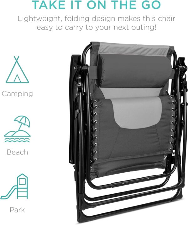 Oversized Padded Zero Gravity Chair, Folding Outdoor Patio Recliner - 图片 4