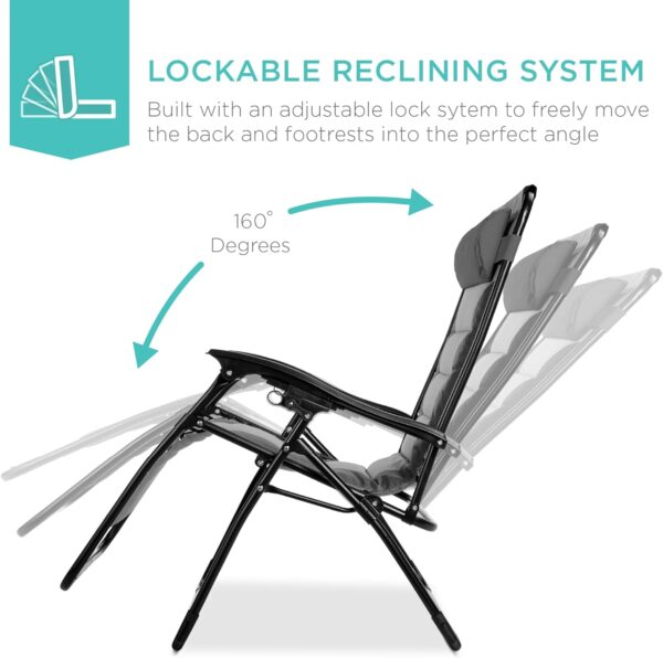 Oversized Padded Zero Gravity Chair, Folding Outdoor Patio Recliner - 图片 5